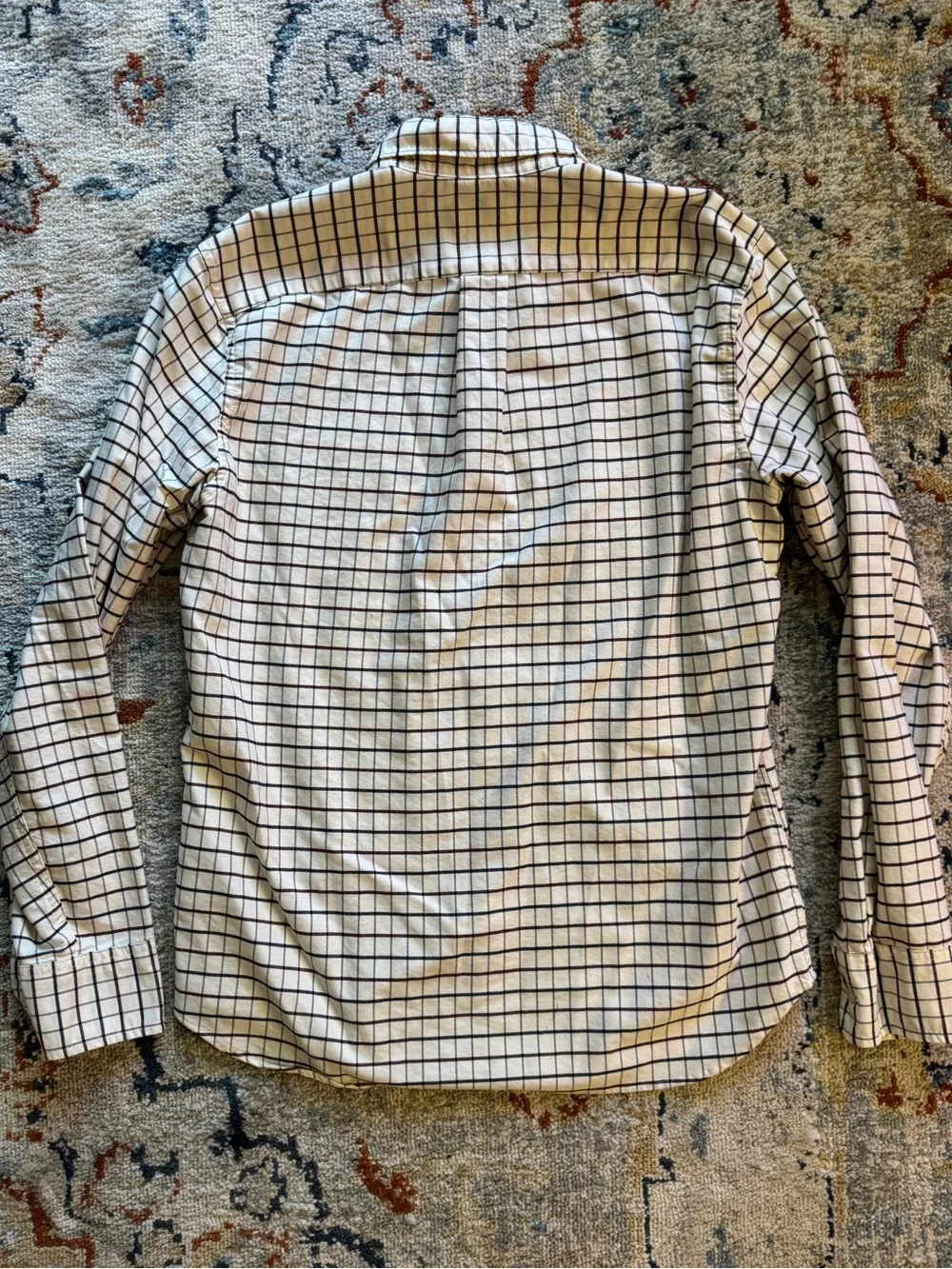 J. Crew Men’s Slim Fit White Button-Down Shirt with Navy & Maroon Grid
